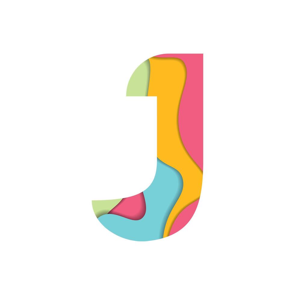 Colorful Alphabet Letter J in Paper Cutout Style vector