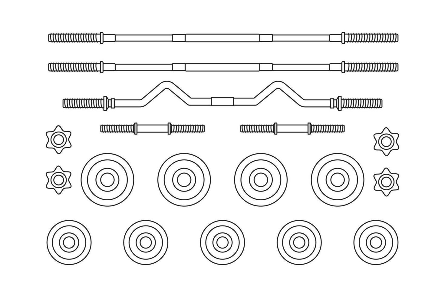 Minimalist line drawing showcases a fitness weight set, offering a clean, graphic representation, vector