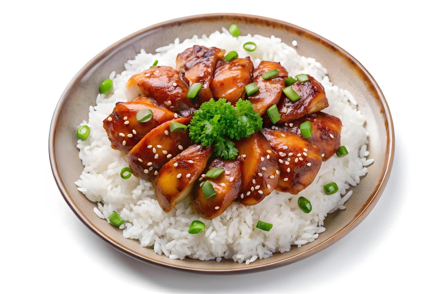 Delicious Teriyaki Chicken Over Rice, Ready to Serve photo