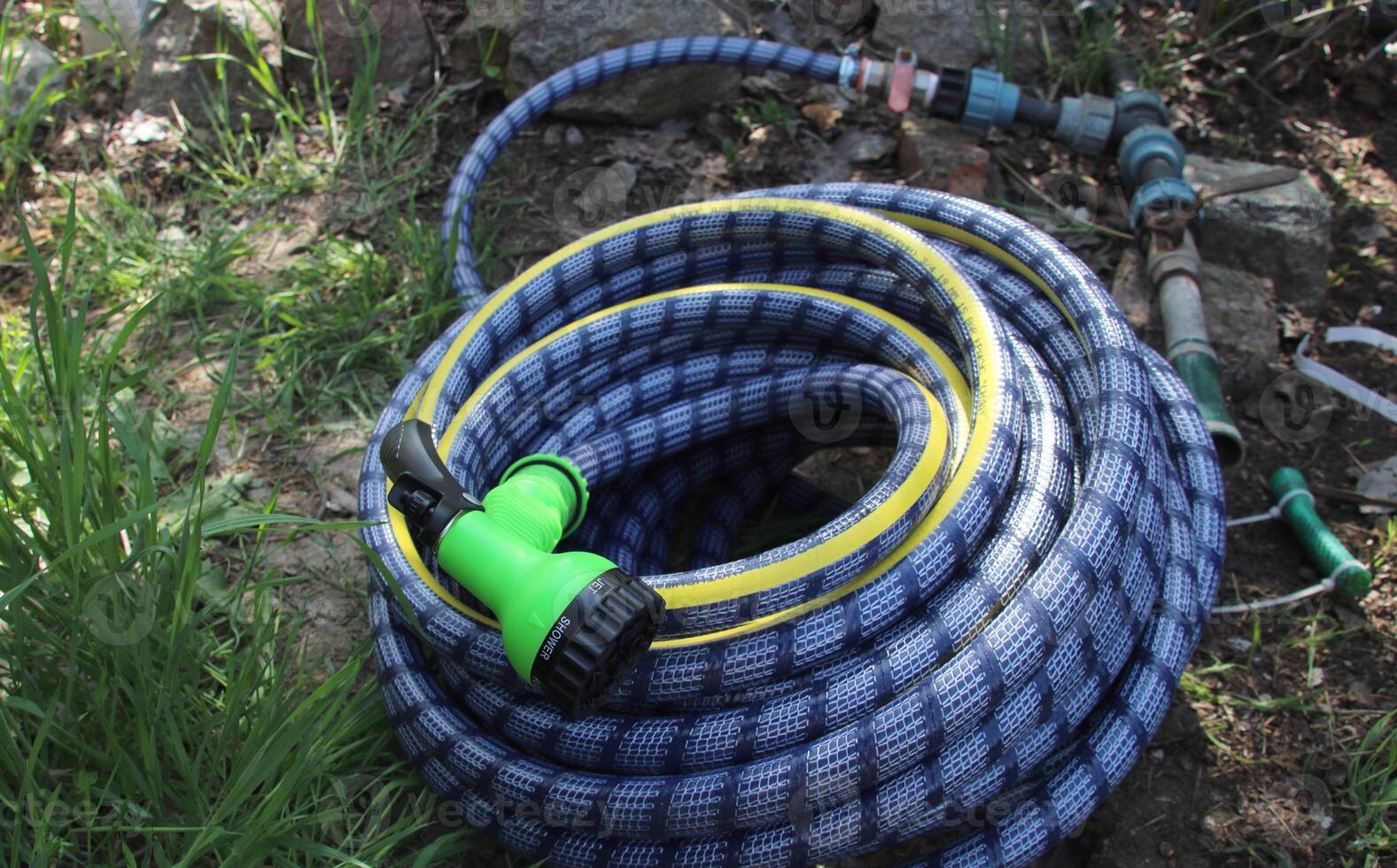 Hose for watering the garden crop photo