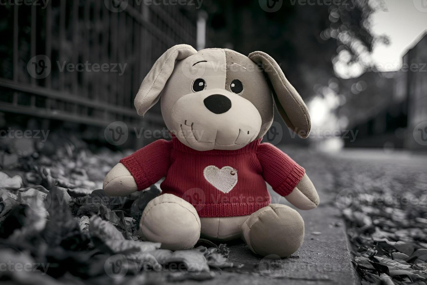 Well worn plush abandoned on street, a testament to cherished memories photo