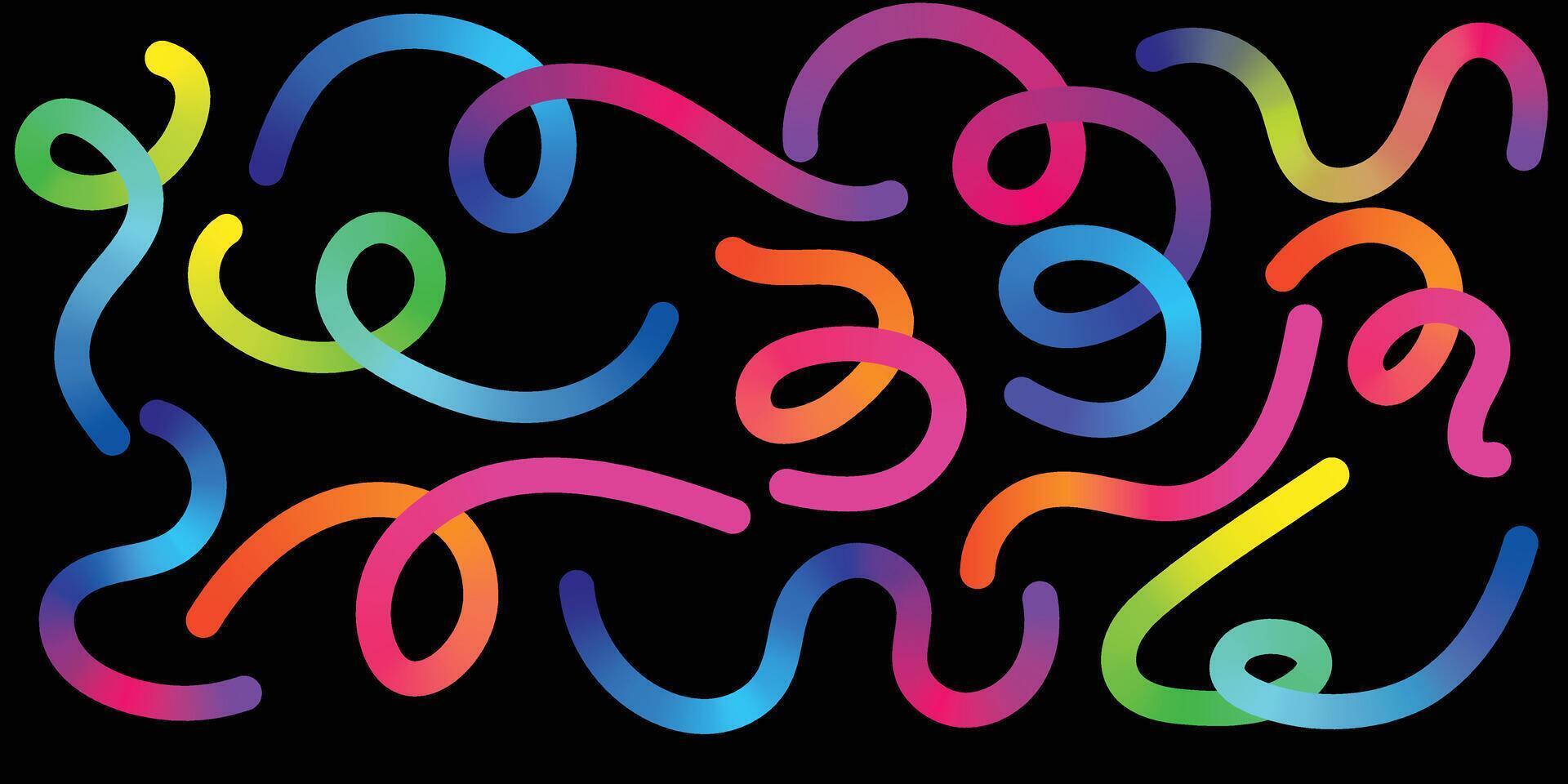 Colorful Abstract Gradient Curved Line Composition. Wavy Gradient Ribbon Lines Rainbow Abstract Art. Curvy Rainbow Line Pattern Gradient Abstract Flow Shapes vector