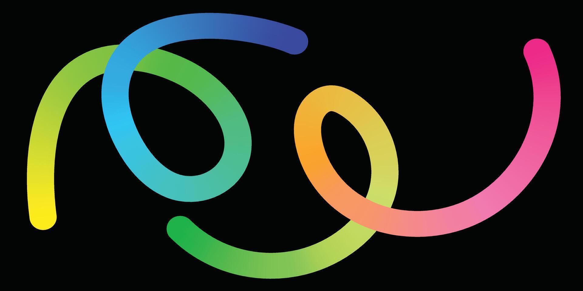 Colorful Abstract Gradient curvy shapes. Gradient Rainbow Color Abstract doodle line shapes. Pattern design with gradient curvy lines vector