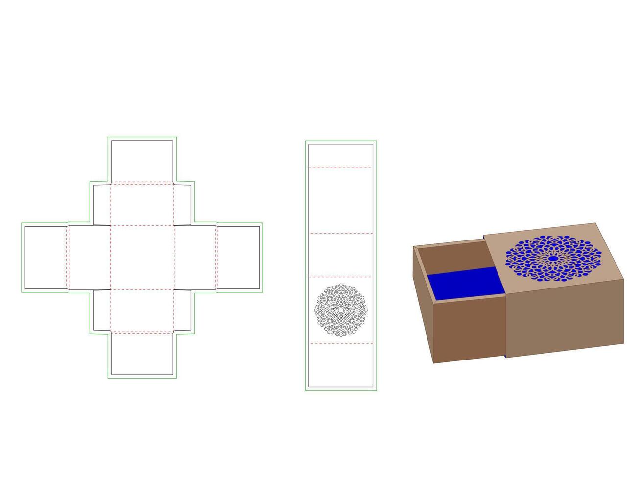 Wood Match Box Dieline Template with Mandala pattern vector
