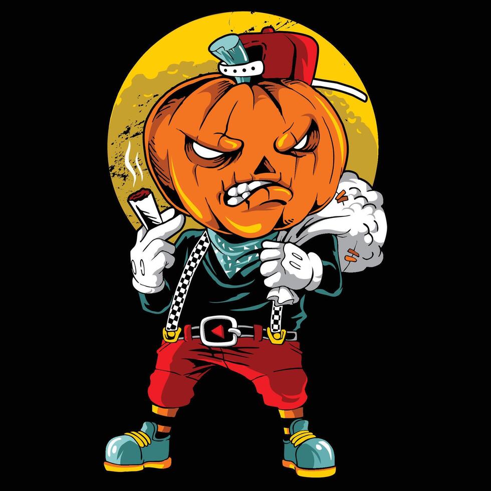 pumpkin boy holding cigarette mascot vector