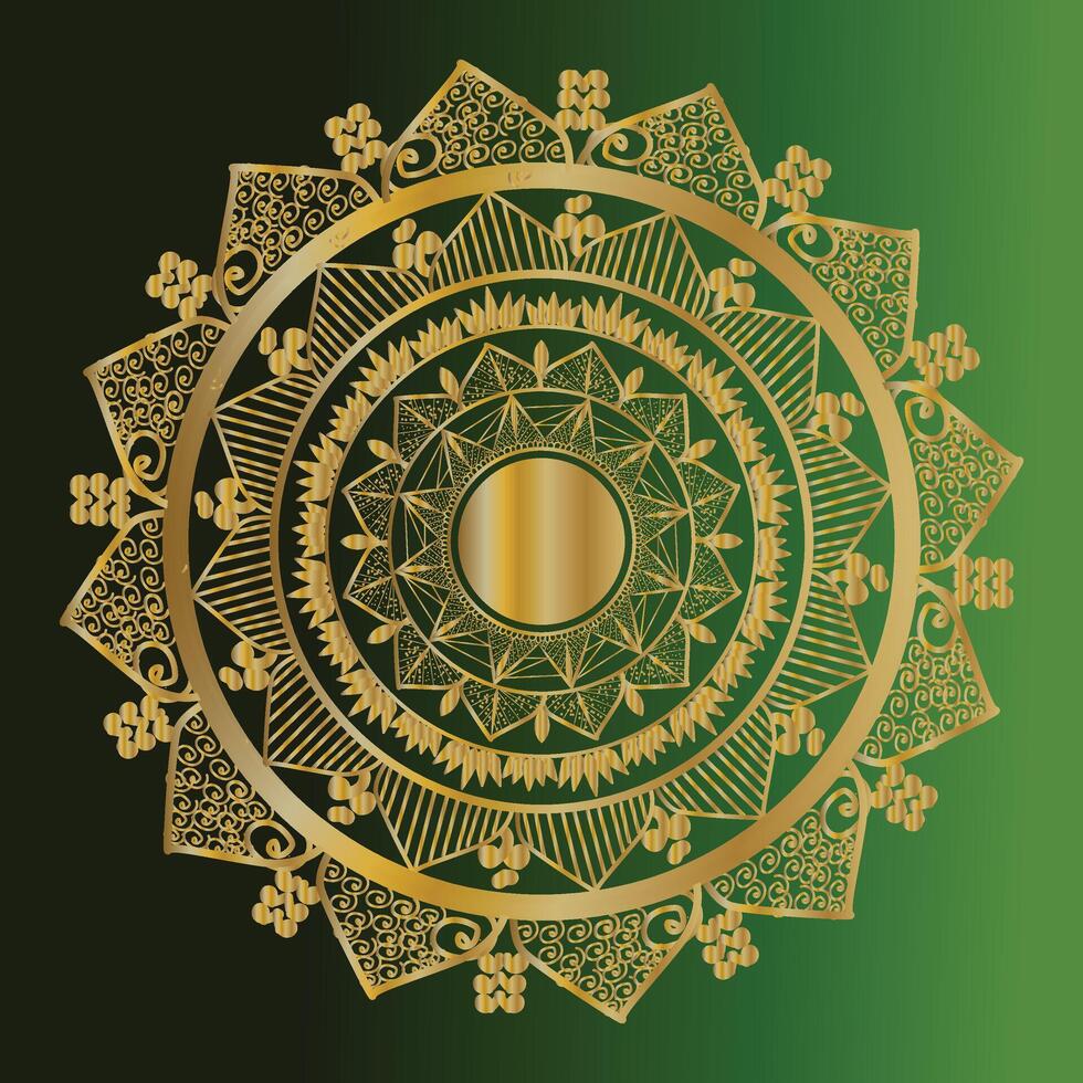 Golden Mandala on Green Gradient Background vector