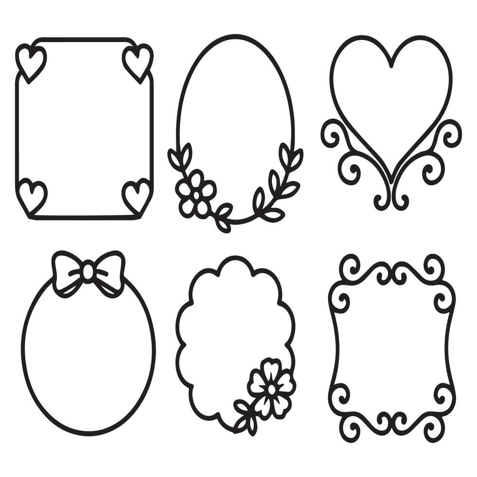 Simple and Sweet Floral Frame Pack in Line Art Style vector
