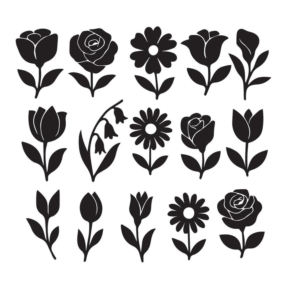 Monochrome Wildflowers in Hand Sketched Style vector