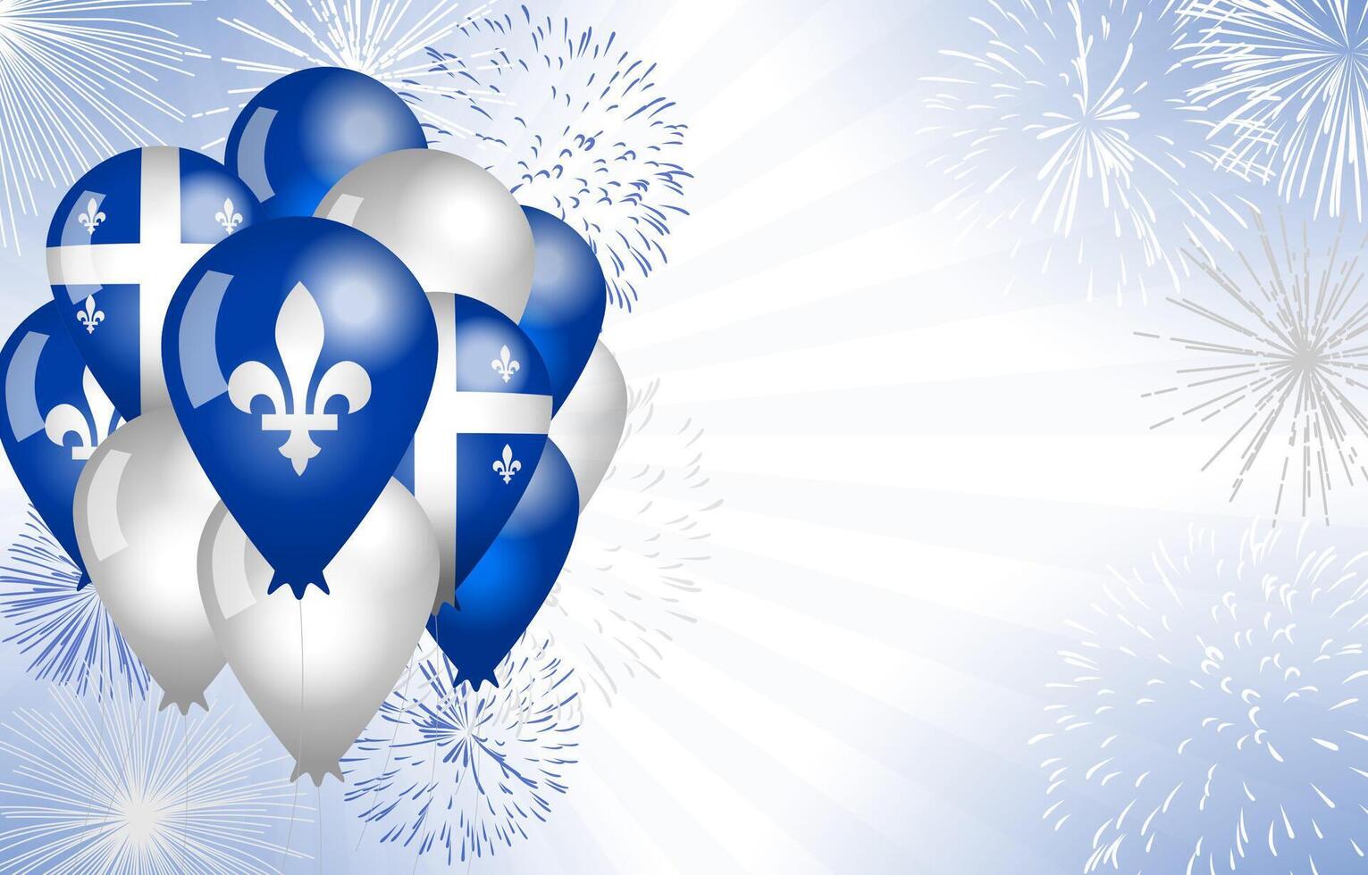 Quebec national holiday greeting card template with 3D balloons and copy space. Postcard blank vector