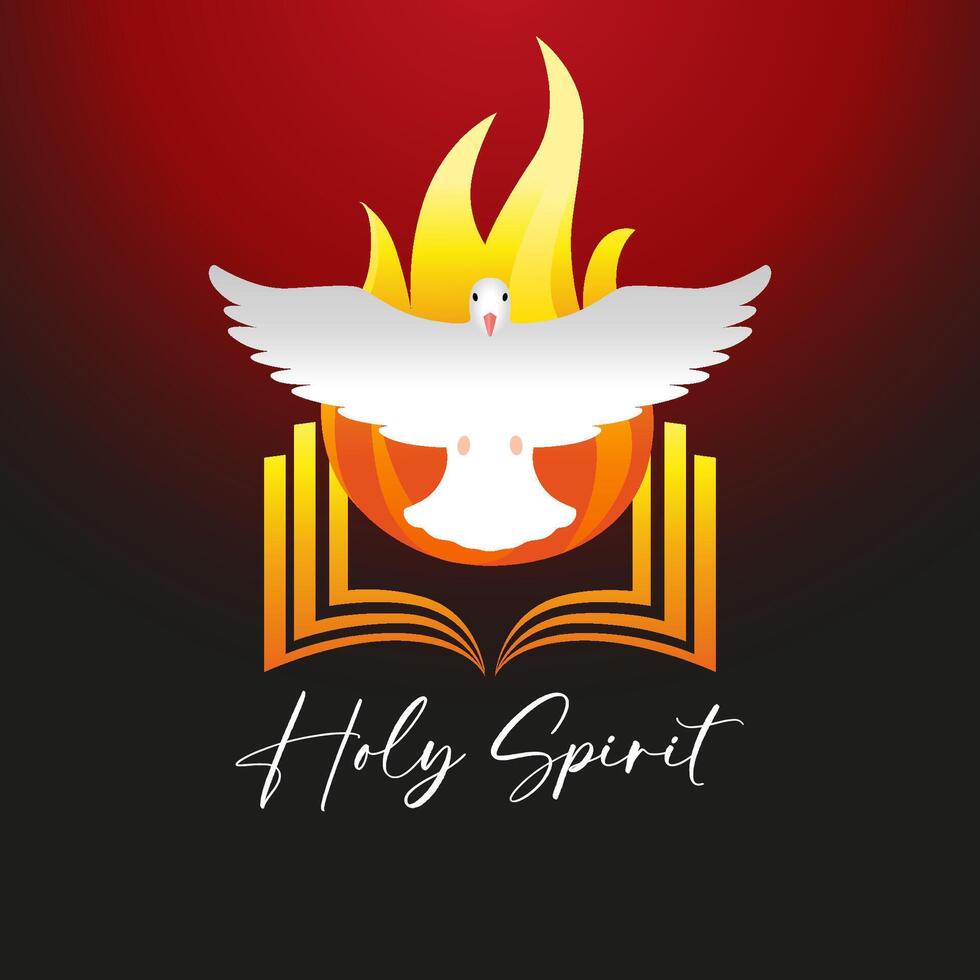 Holy Spirit symbol, flying dove and flame Christian logo. Pentecost Sunday celebration creative icon vector