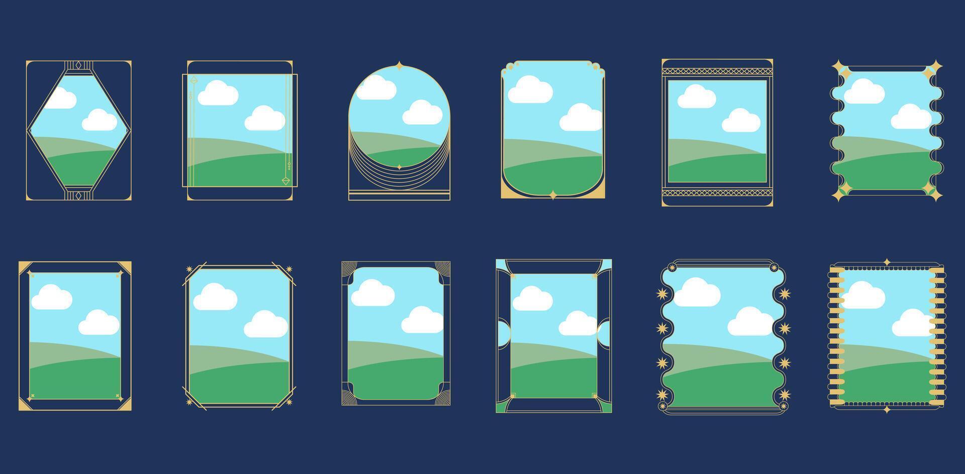 Art dessign gold thin line art frames collections template geometric decoration ornate vector