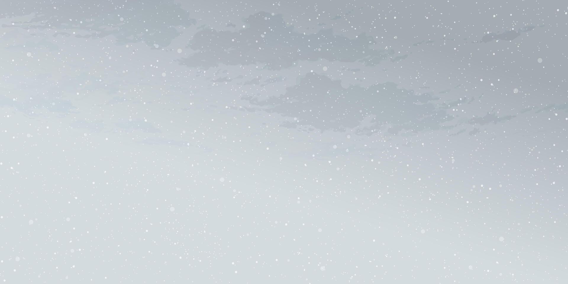 Snowfall in minimalist cloudscape with dusk sky horizontal background graphic illustration have blank space. vector