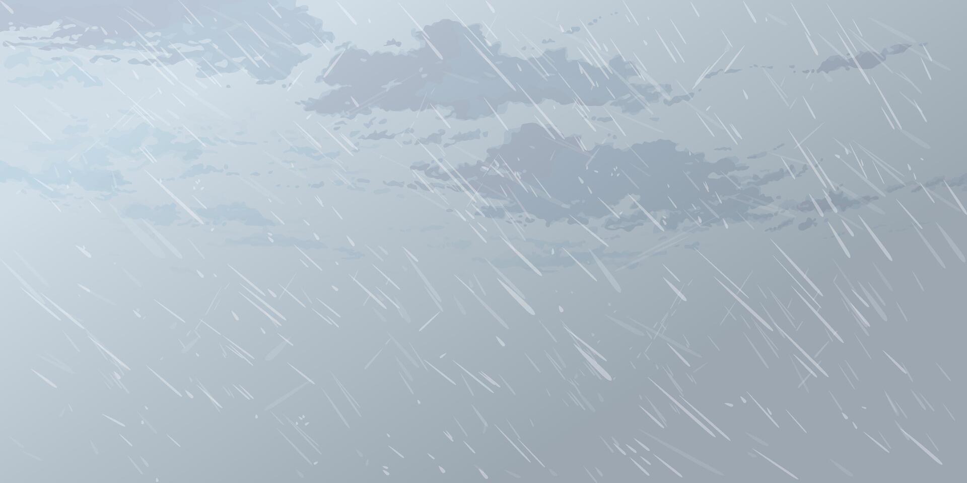 Heavy rain in minimalist coudscape with dusk sky horizontal background graphic illustration have blank space. vector