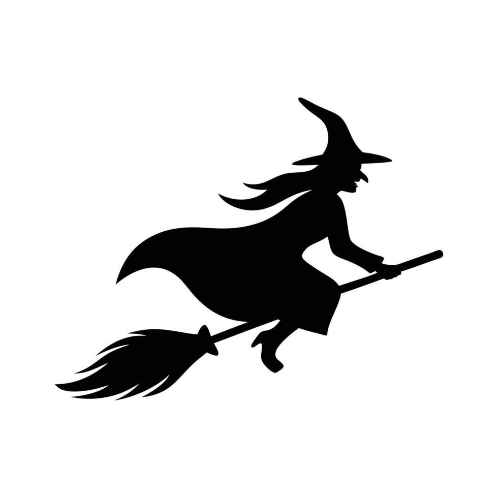 Silhouette of Witch Flying on Broomstick vector
