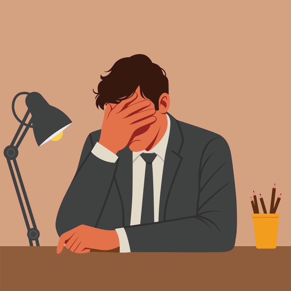 man with a gestures facepalm expression, Disappointed man with palm on face flat illustration vector