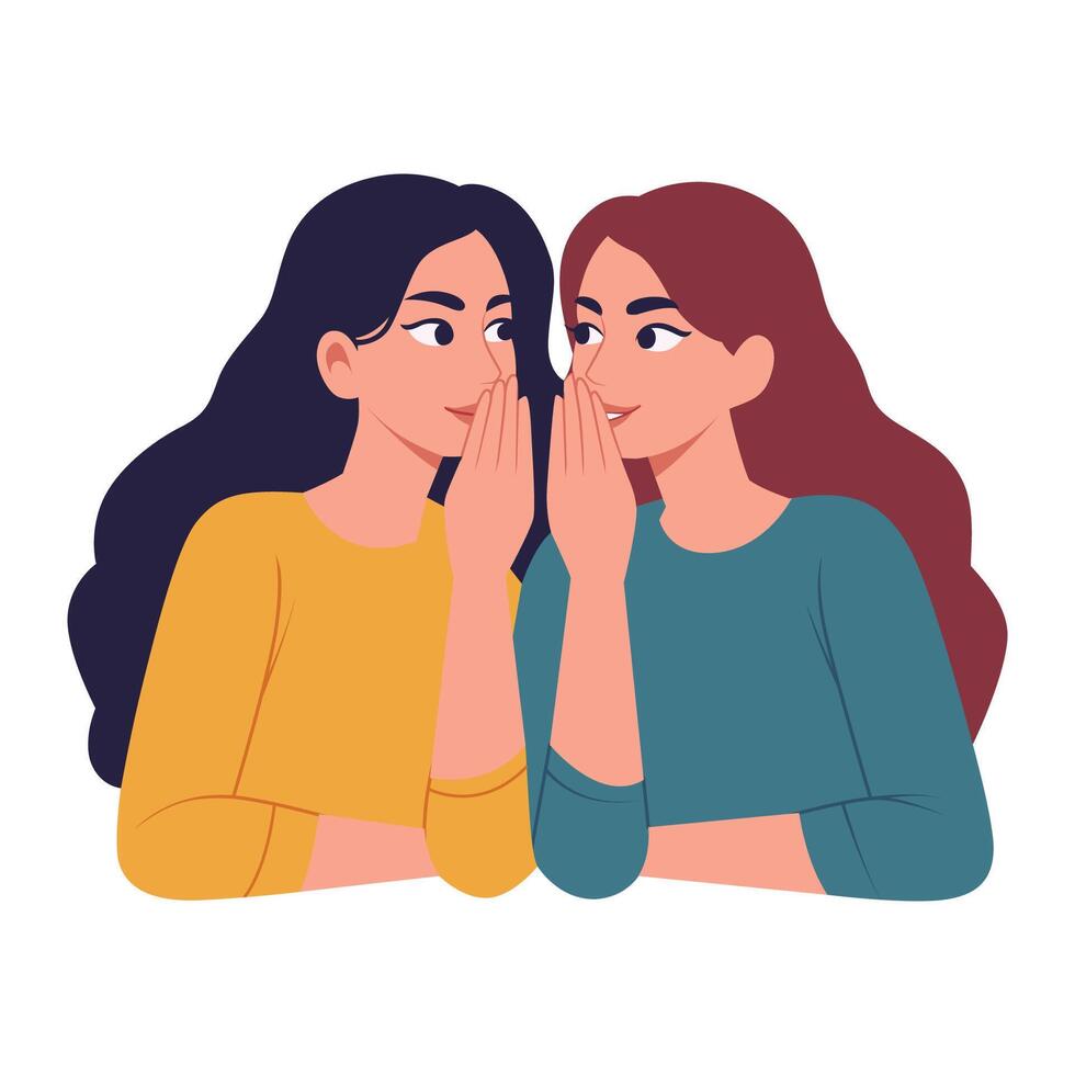 a girl is whispering about rumors or news, two girls are gossiping. flat design vector