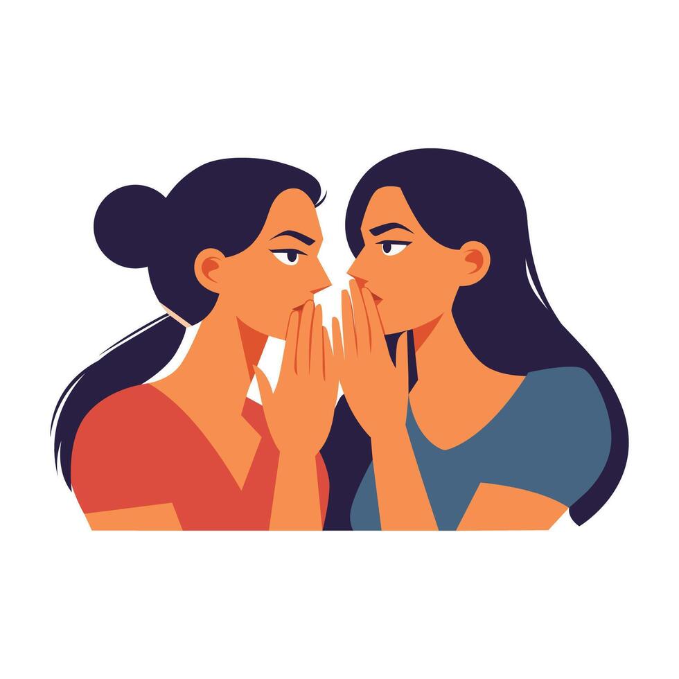 two girls are gossiping. a girl is whispering about rumors or news, cartoon vector