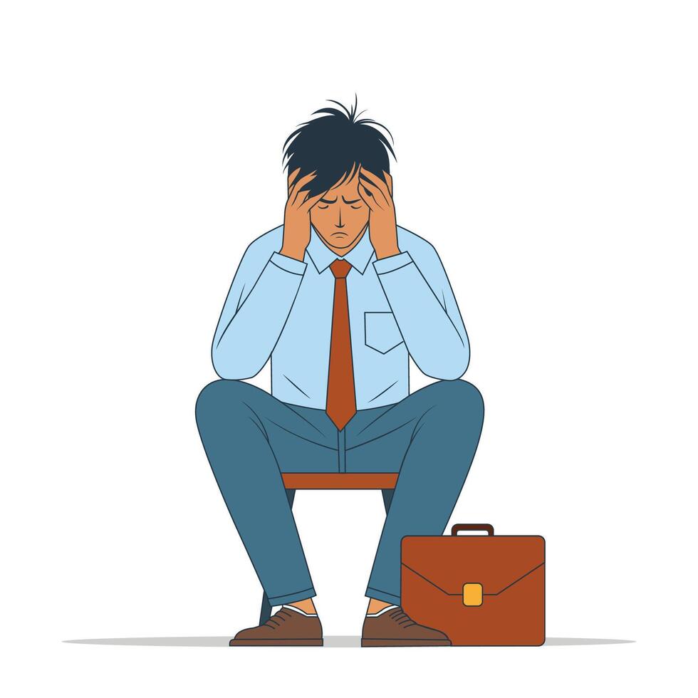 Depressed Man Struggling with Mental Pressure, mental health concept. cartoon illustration vector
