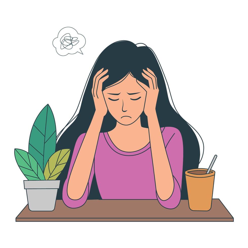 Depressed woman Struggling with Mental Pressure, mental health concept. cartoon illustration vector