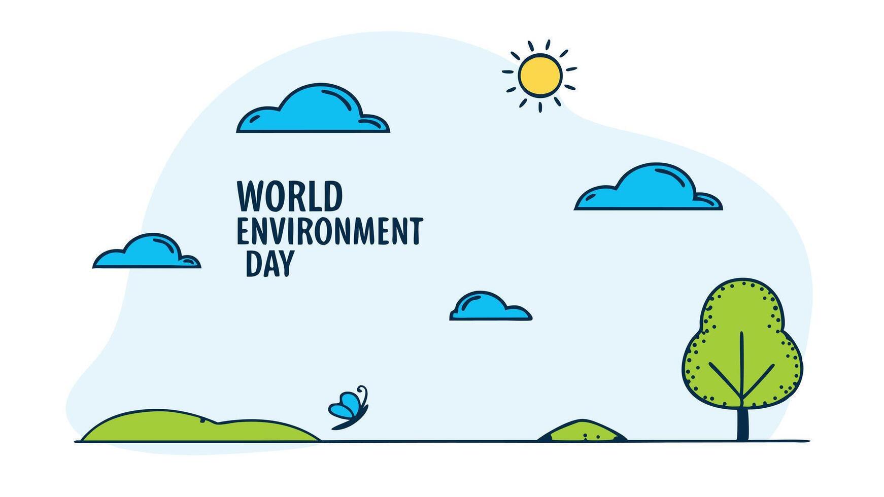 World environment day illustration featuring nature elements and blue sky vector