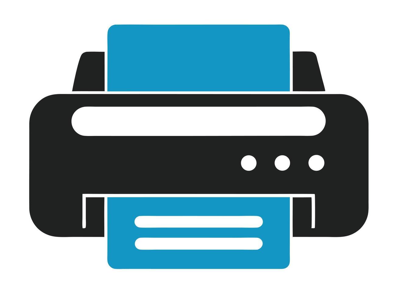 Modern illustration of a blue and black printer with paper inside vector