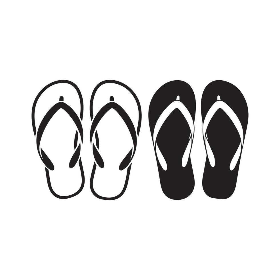 Simple black and white flip flop icons vector