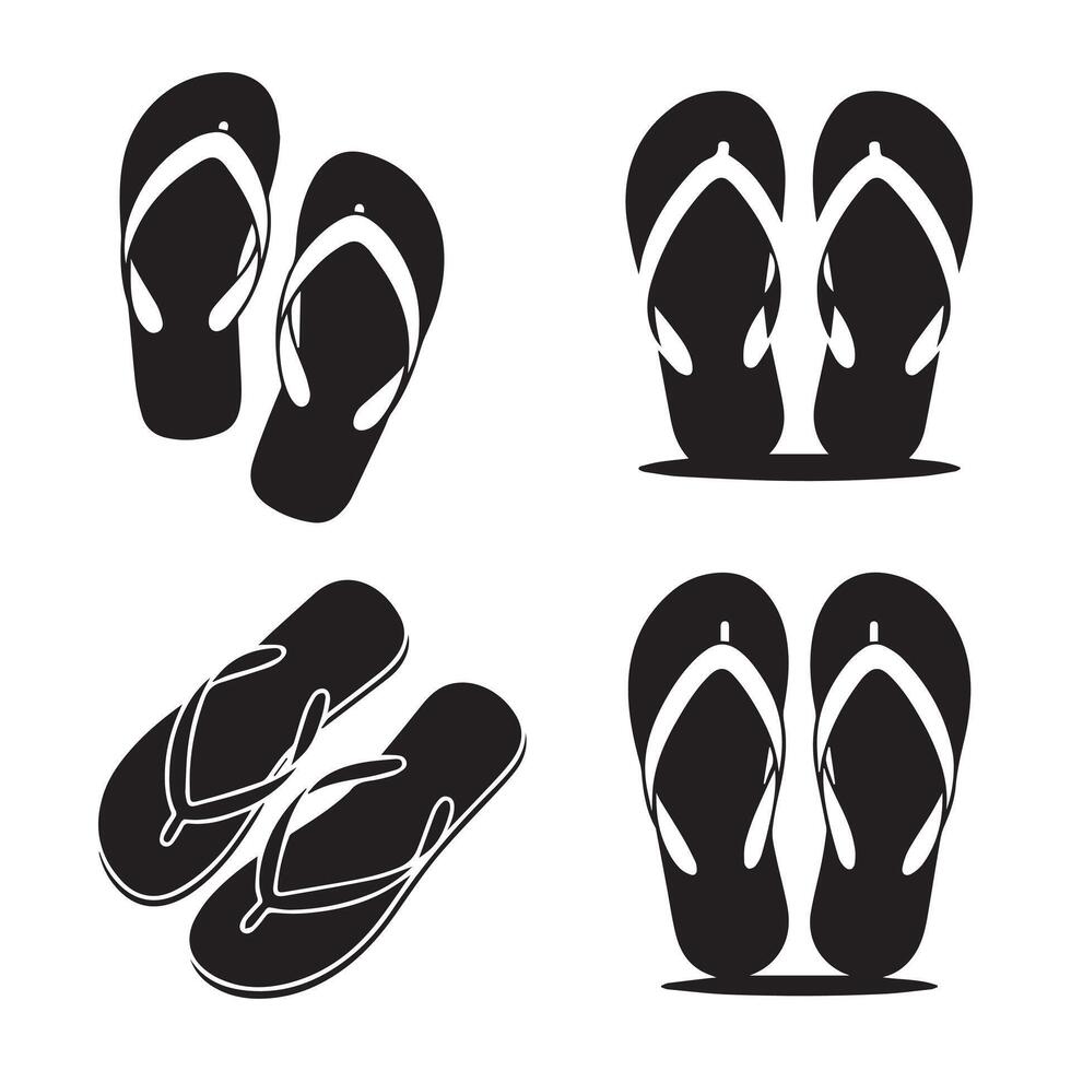 Four styles of black flip flop icons vector