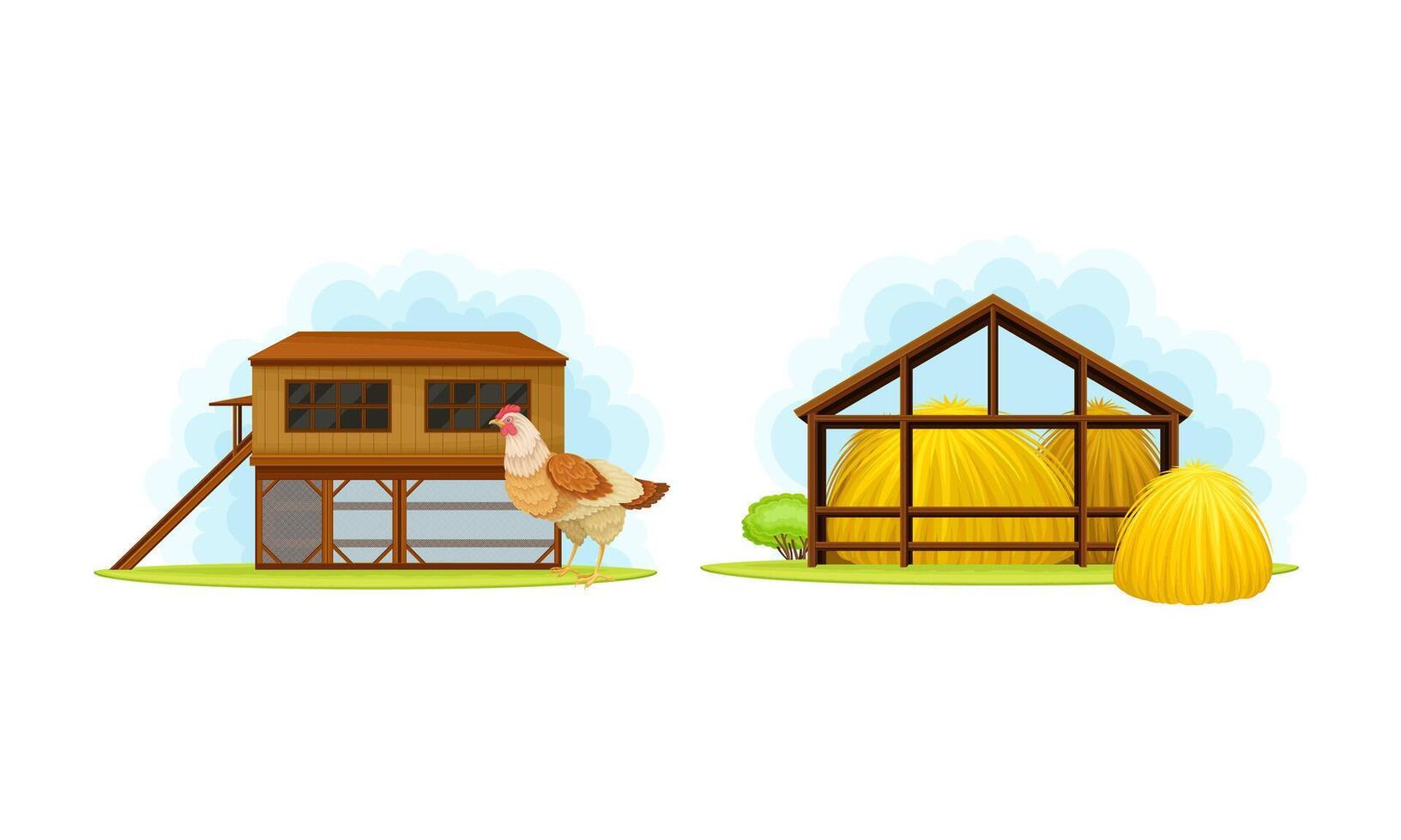 Rural farm buildings set. Poultry house and barn illustration vector