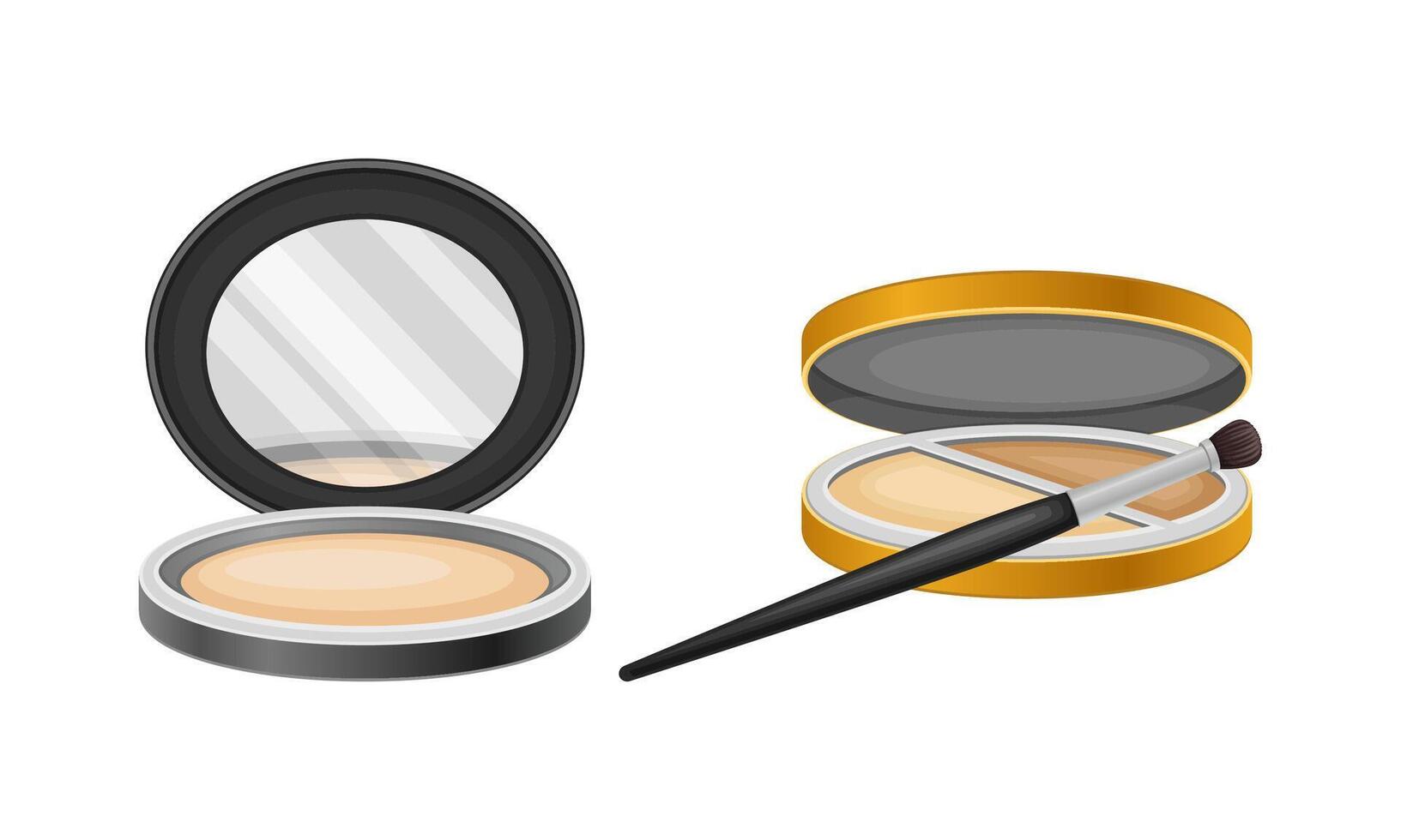 Makeup cosmetics set. Compact makeup powder and face highlighter illustration vector
