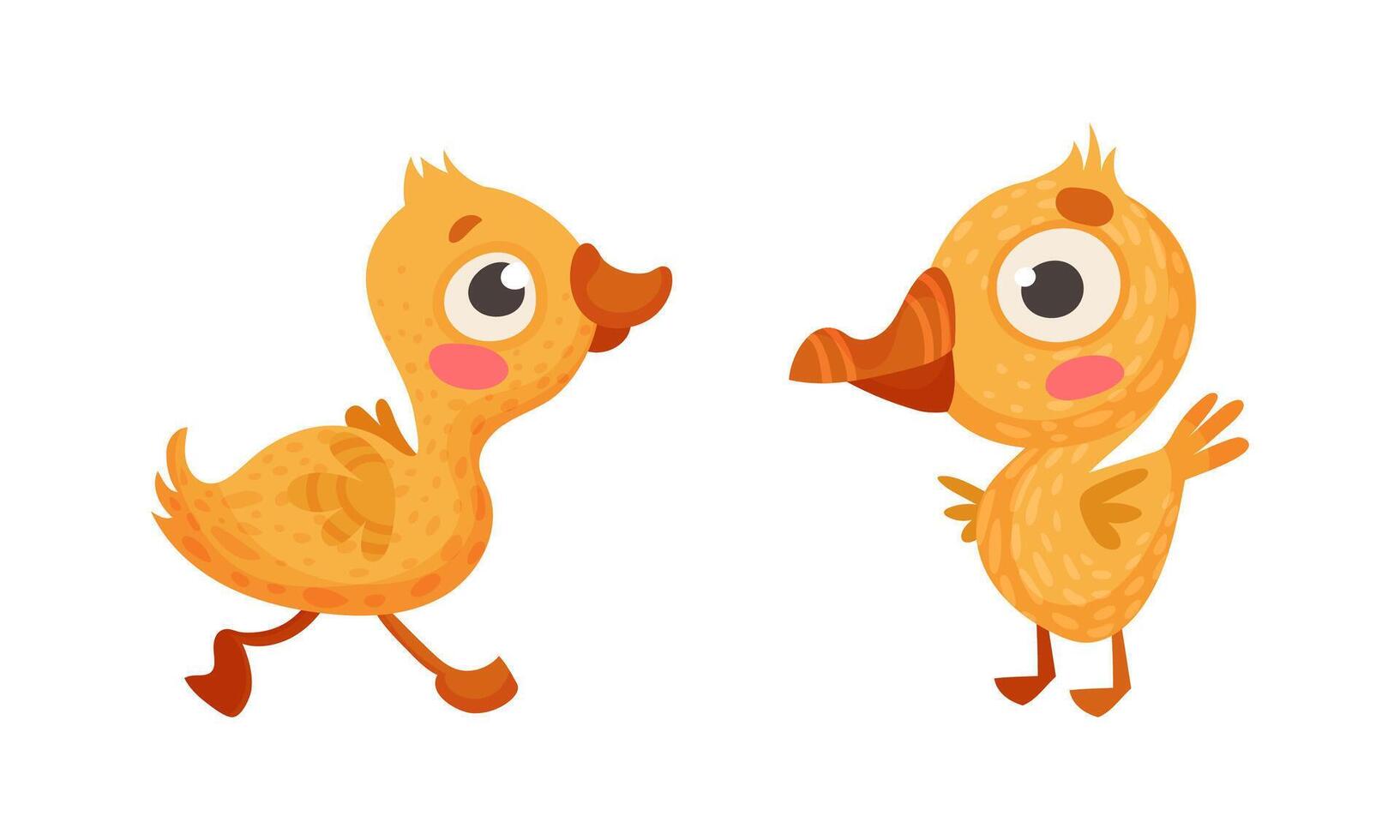 Funny yellow chickens. Farm birds poultry breeding cartoon illustration vector