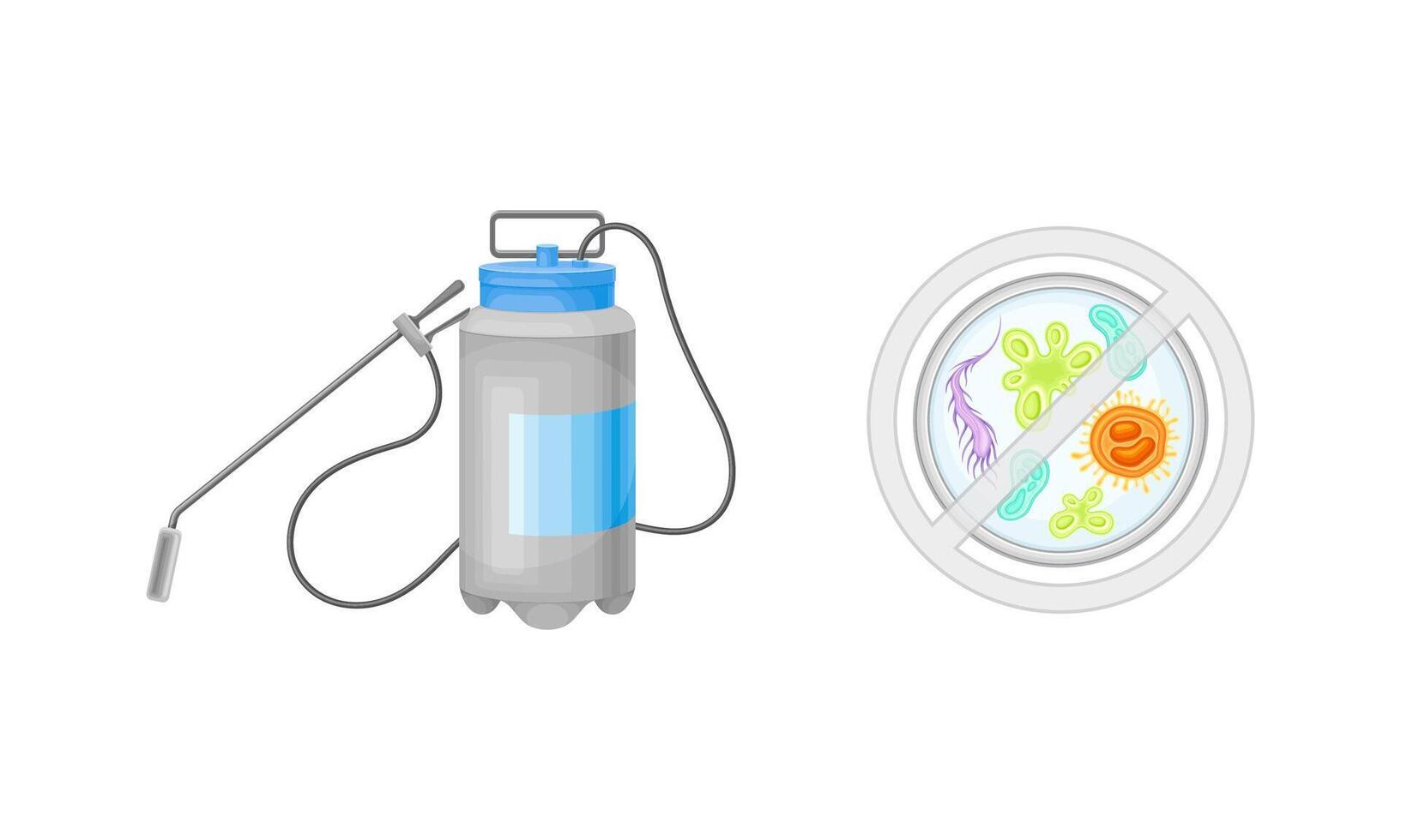 Disinfection and hygiene set. Antiseptic and antibacterial products. Destruction of germs and bacteria illustration vector