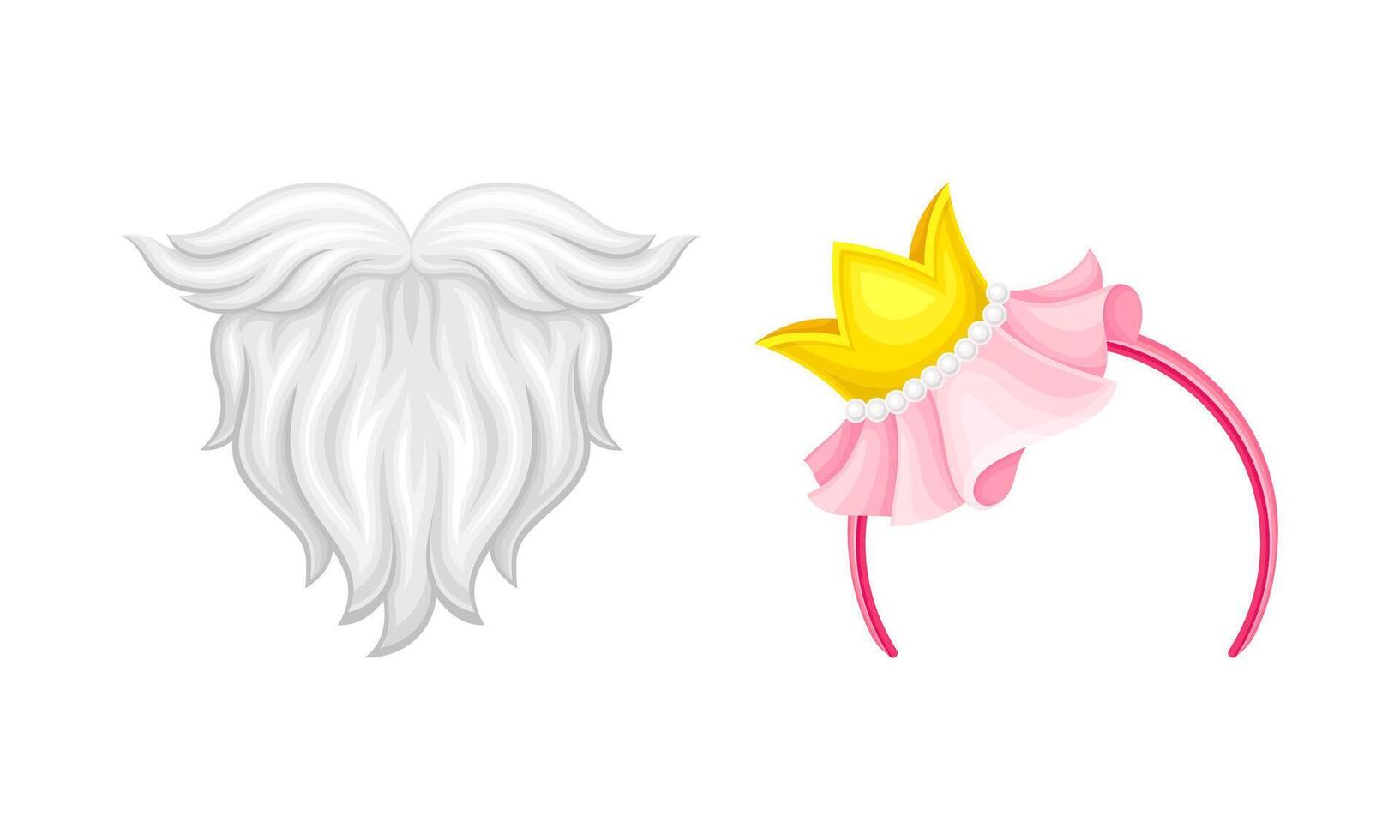 Carnival or party headband and beard set. Face and head decor accessories cartoon illustration vector