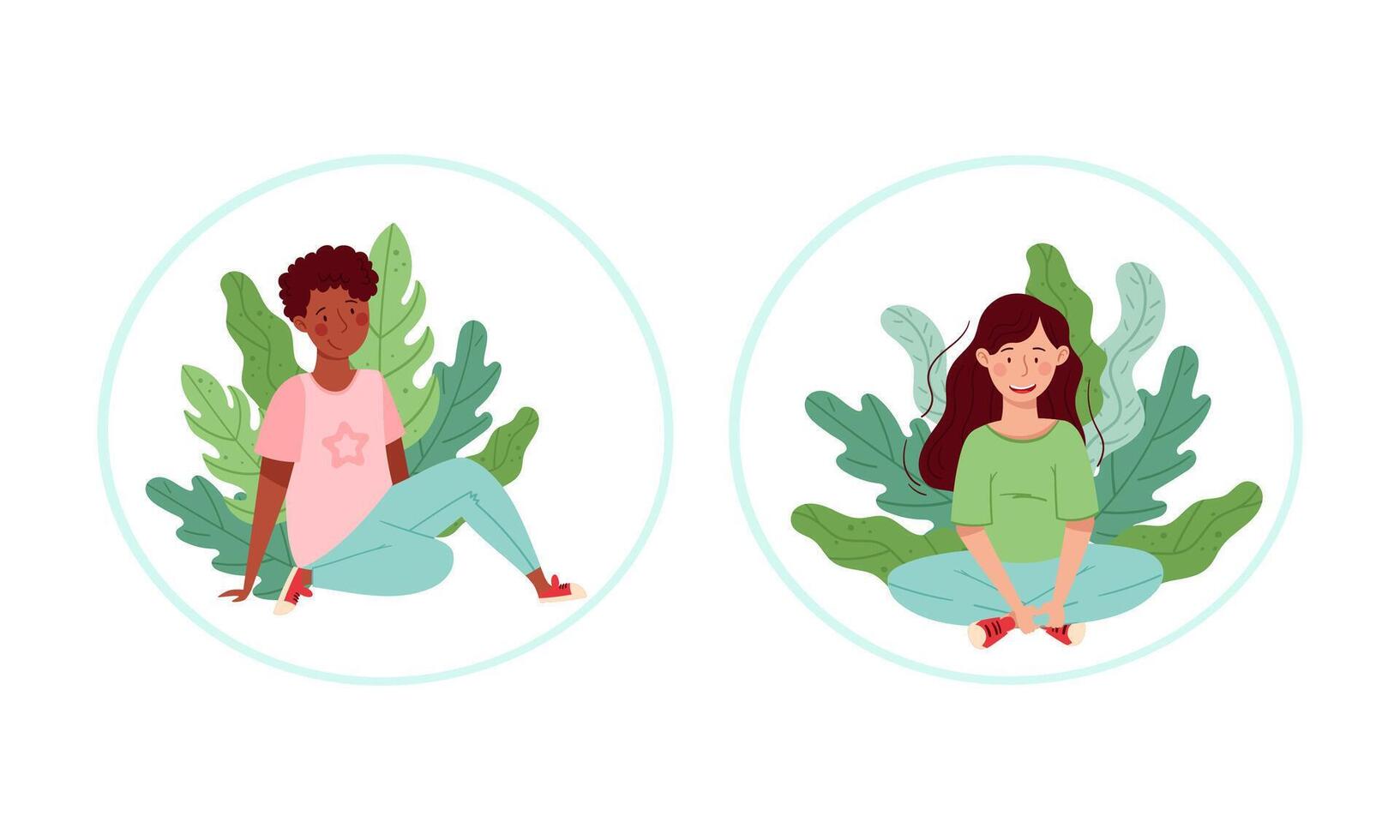 People sitting on the grass and relaxing on nature outdoors cartoon illustration vector