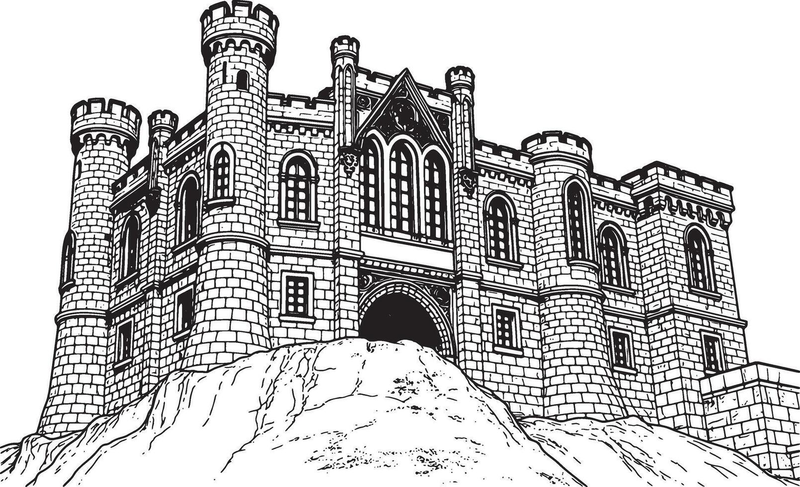 castle drawing line art design illustration premium quality vector