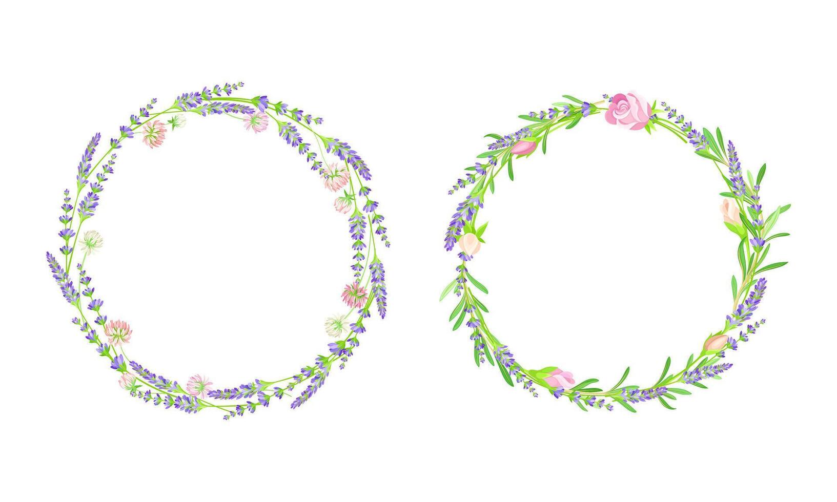 Elegant frames with rose and lavender flowers set. Wedding, birthday, valentines day decor element, greeting card design illustration vector