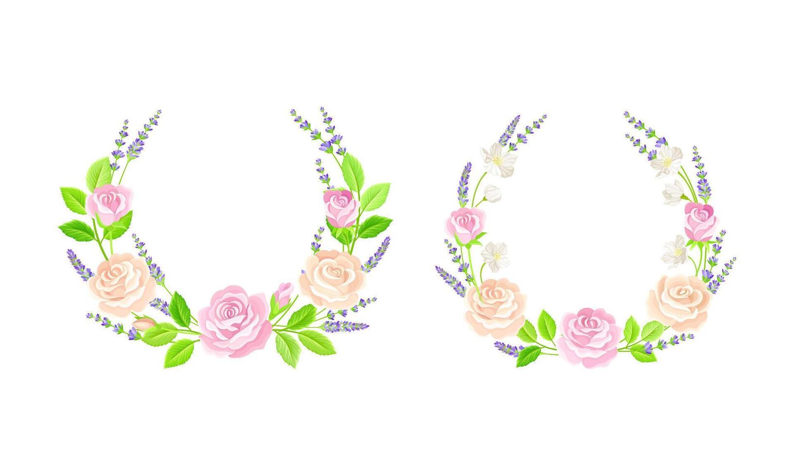 Wreath of flowers set. Wedding, birthday, valentines day decor element, greeting card design illustration vector