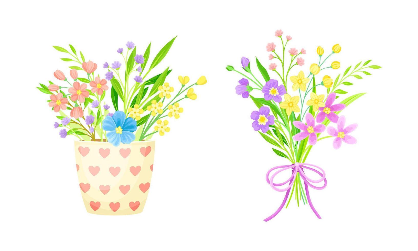 Bouquets of summer or spring flowers set illustration vector