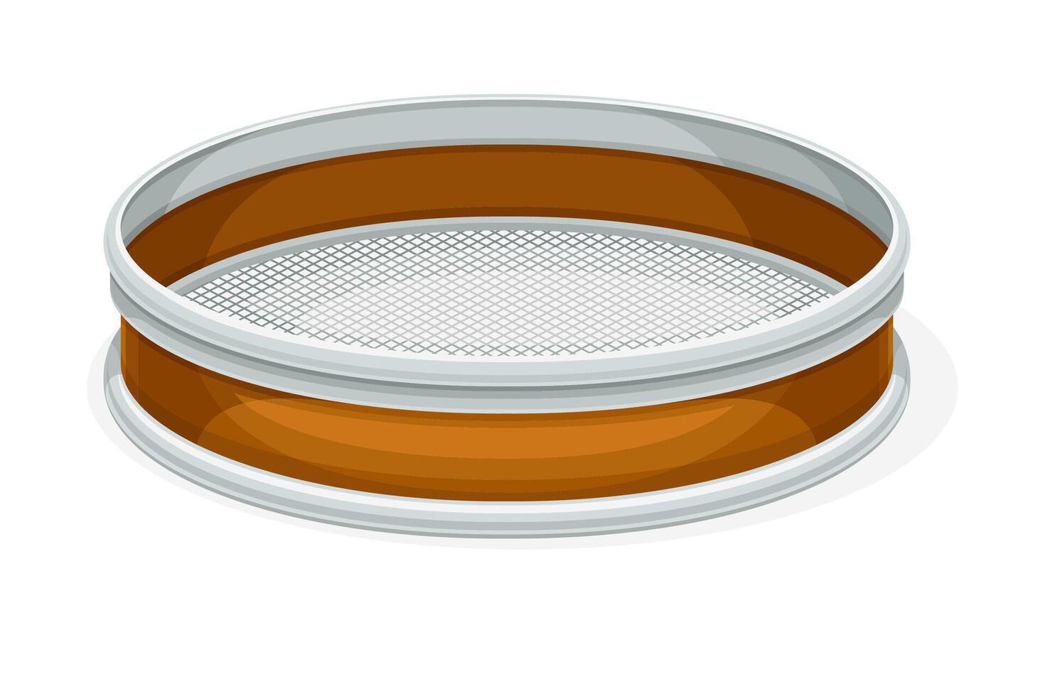Wooden sieve with metal mesh. Archaeological excavation tool illustration vector