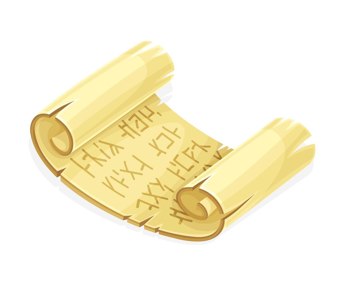 Ancient egyptian papyrus scroll with hieroglyphs illustration on white background vector