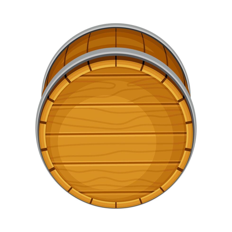 Top view of wooden barrel, oak cask for storing alcoholic beverages illustration vector