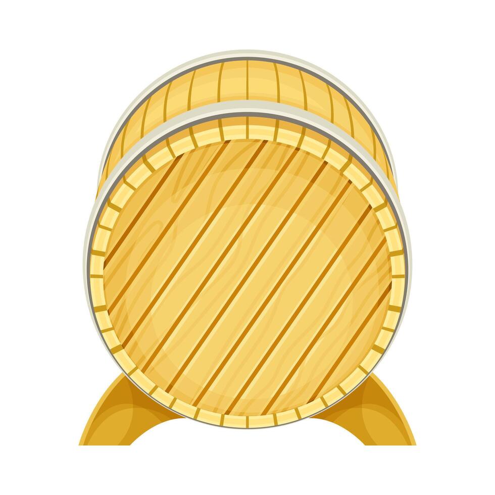 Wooden barrel for wine or beer on stand. Front view of oak cask for storing alcoholic beverages illustration vector