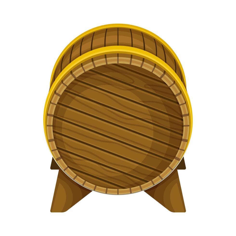 Wooden barrel on stand. Front view of ask for storing drinks illustration vector