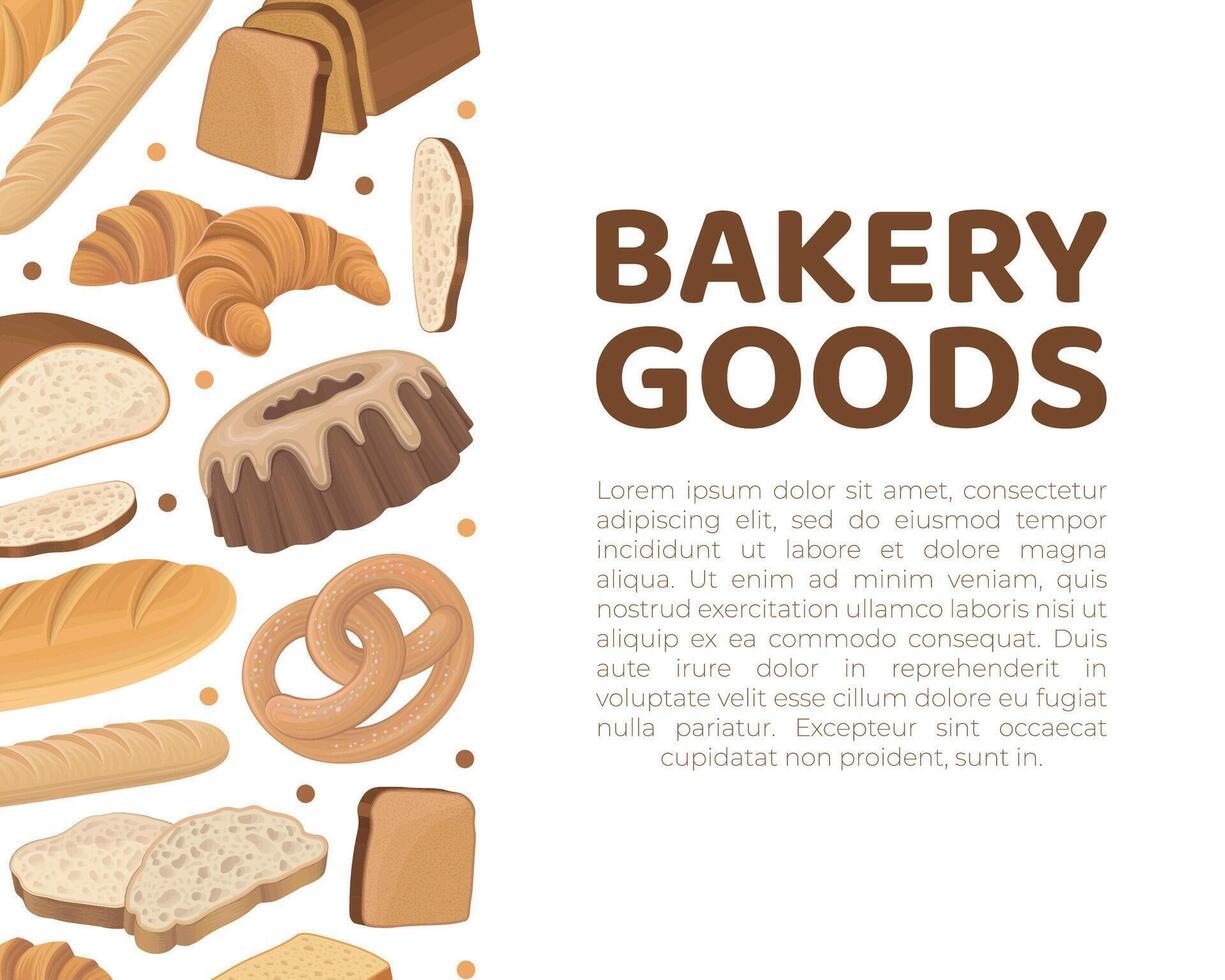 Bakery goods banner. Baked pastry and patisserie products card, brochure template with place for text illustration vector