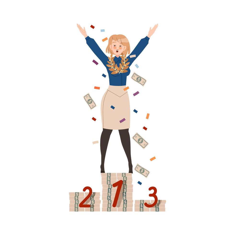 Successful business woman throwing money. Female entrepreneur taking part in business activities illustration vector