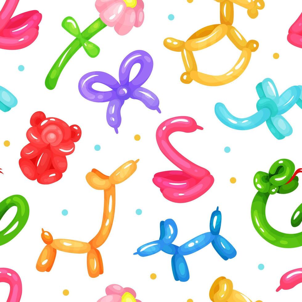 Balloon animals seamless pattern. Background, wallpaper, cover, fabric, interior decor with twisted bright cute toys illustration vector