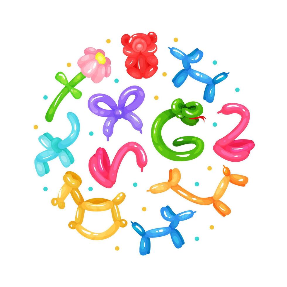 Twisted bright cute animal toys of round shape illustration vector