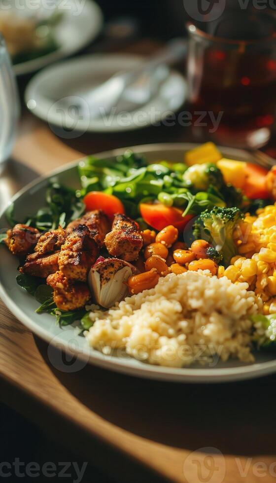 Healthy Plate with Lean Proteins, Fresh Vegetables, and Whole Grains for Nutritional Balance photo