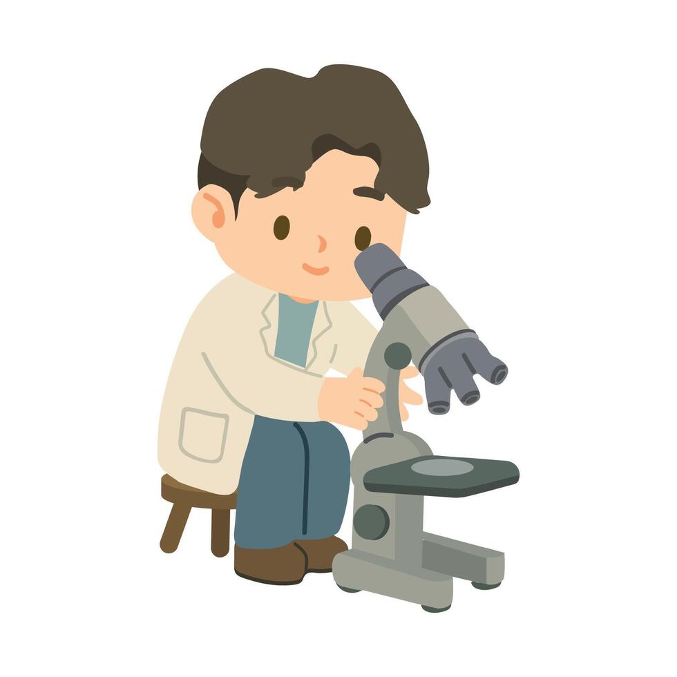 Cartoon Scientist with Microscope Illustration vector
