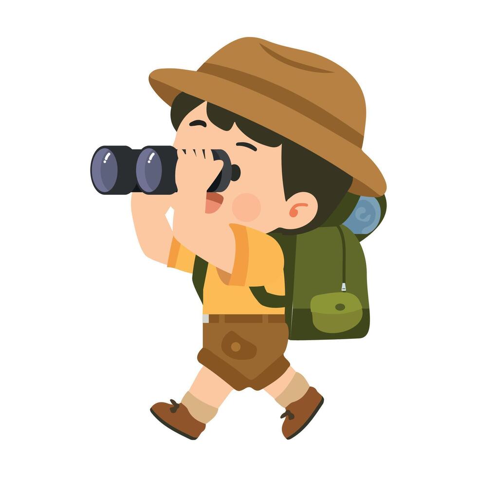 Child Explorer with Binoculars and Backpack vector