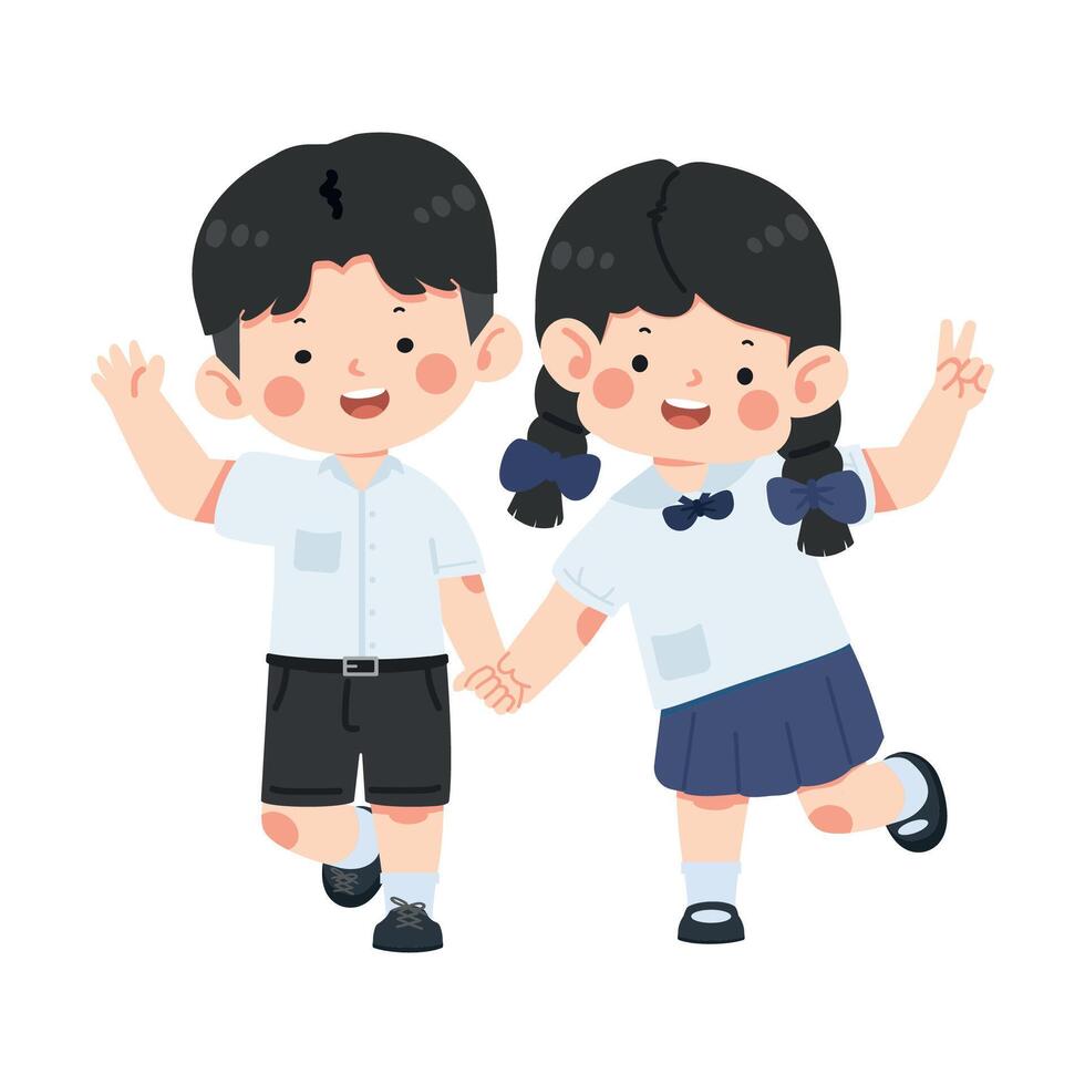 Boy and Girl Holding Hands While Walking vector